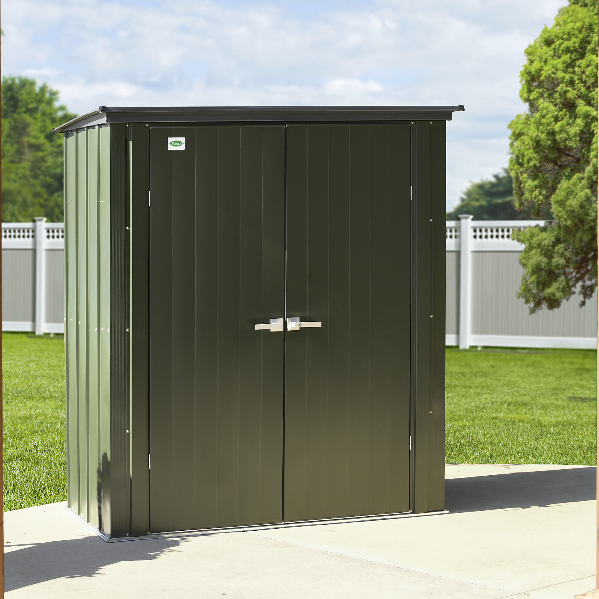 Scotts Outdoor Potting Shed — 5ft. x 3ft., Galvanized Steel, Hanging Tool Rack, Vintage Green/Anthracite, Model# STTPS53AT